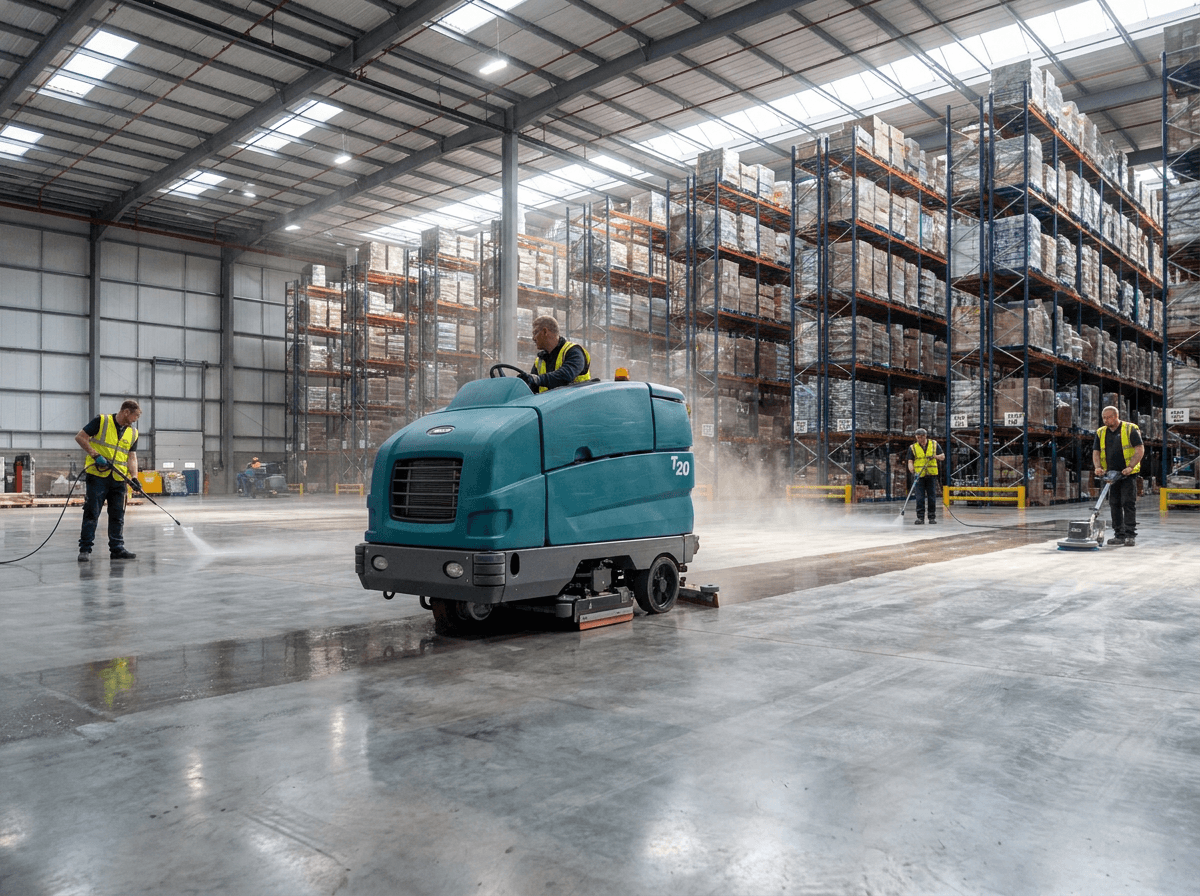 Warehouse racking and floor cleaning